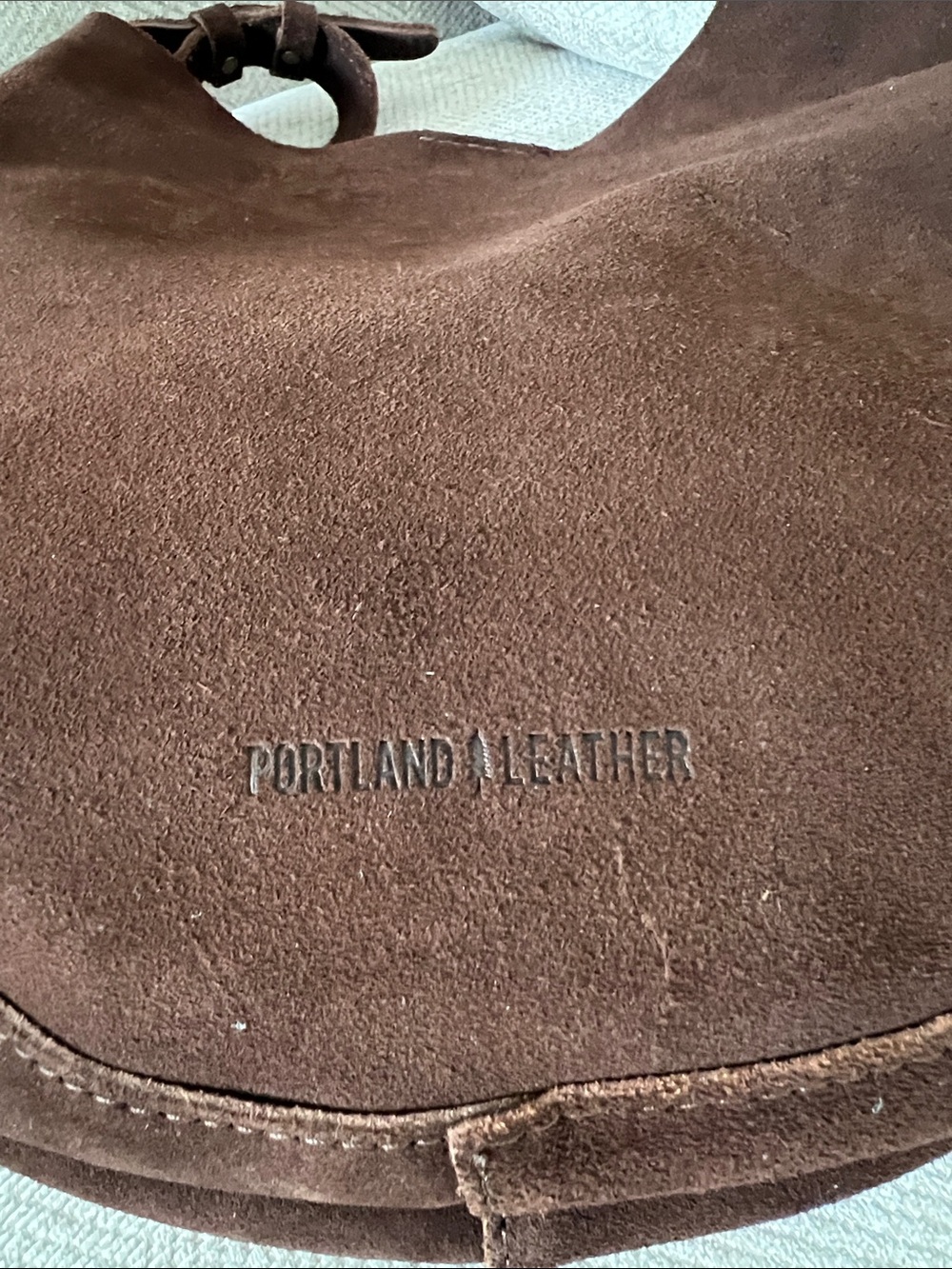 Portland Leather Brown Suede Crescent Shoulder Bag Large - Picture 8 of 11